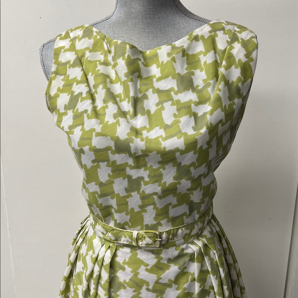 Light Green Vintage Homemade Houndstooth Fit-and-Flare Dress - Picture 2 of 8